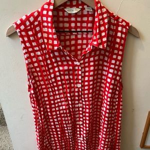 Anthropologie red checkered tunic dress